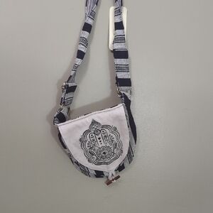 Soul Flower Black and White Crossbody Bag with Adjustable Strap